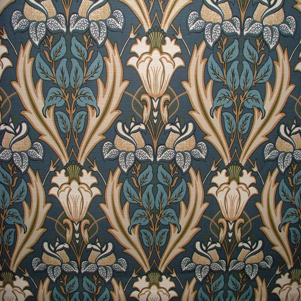 iLiv Cotton Curtain Fabric 2.4 Metre Acanthus Navy Blue Upholstery Cushion Blind