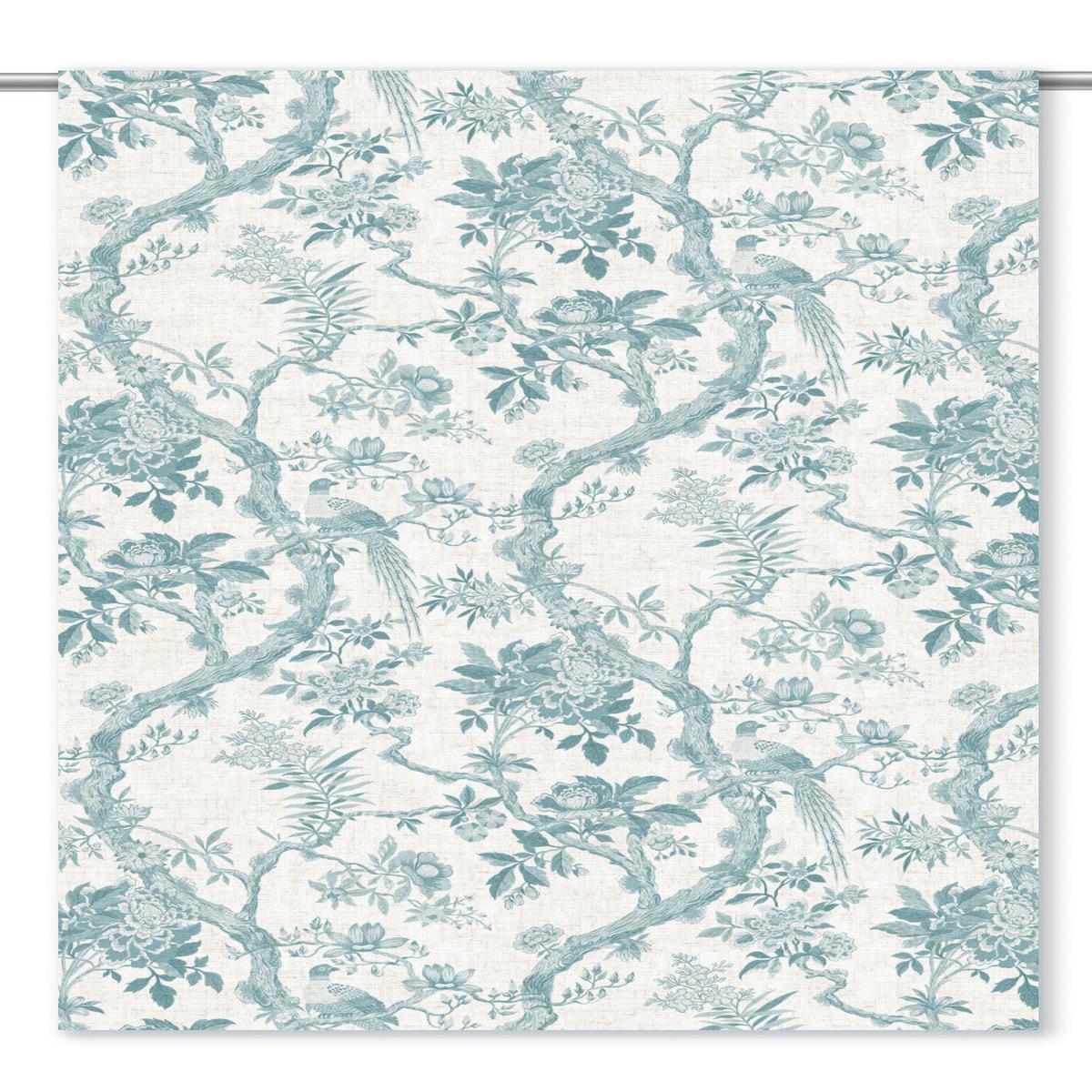 'Covelong' Fabric by the Yard (White/ Pastel Teal Blue)
