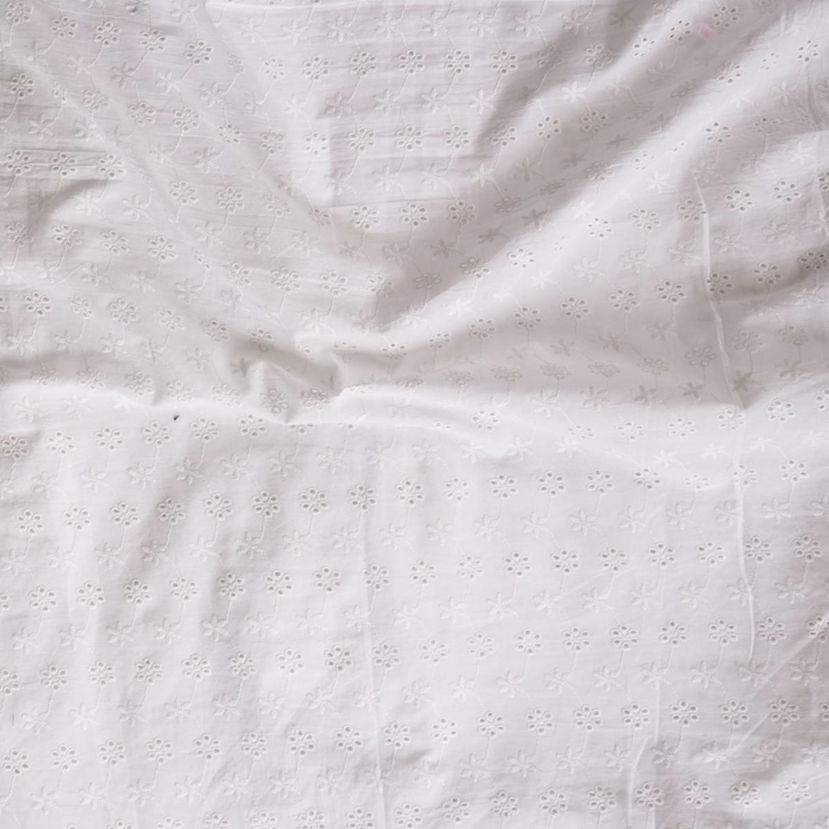 (Width 57 inches) Pure Cotton Hakoba White With Tiny Flower Pattern Jaal Fabric