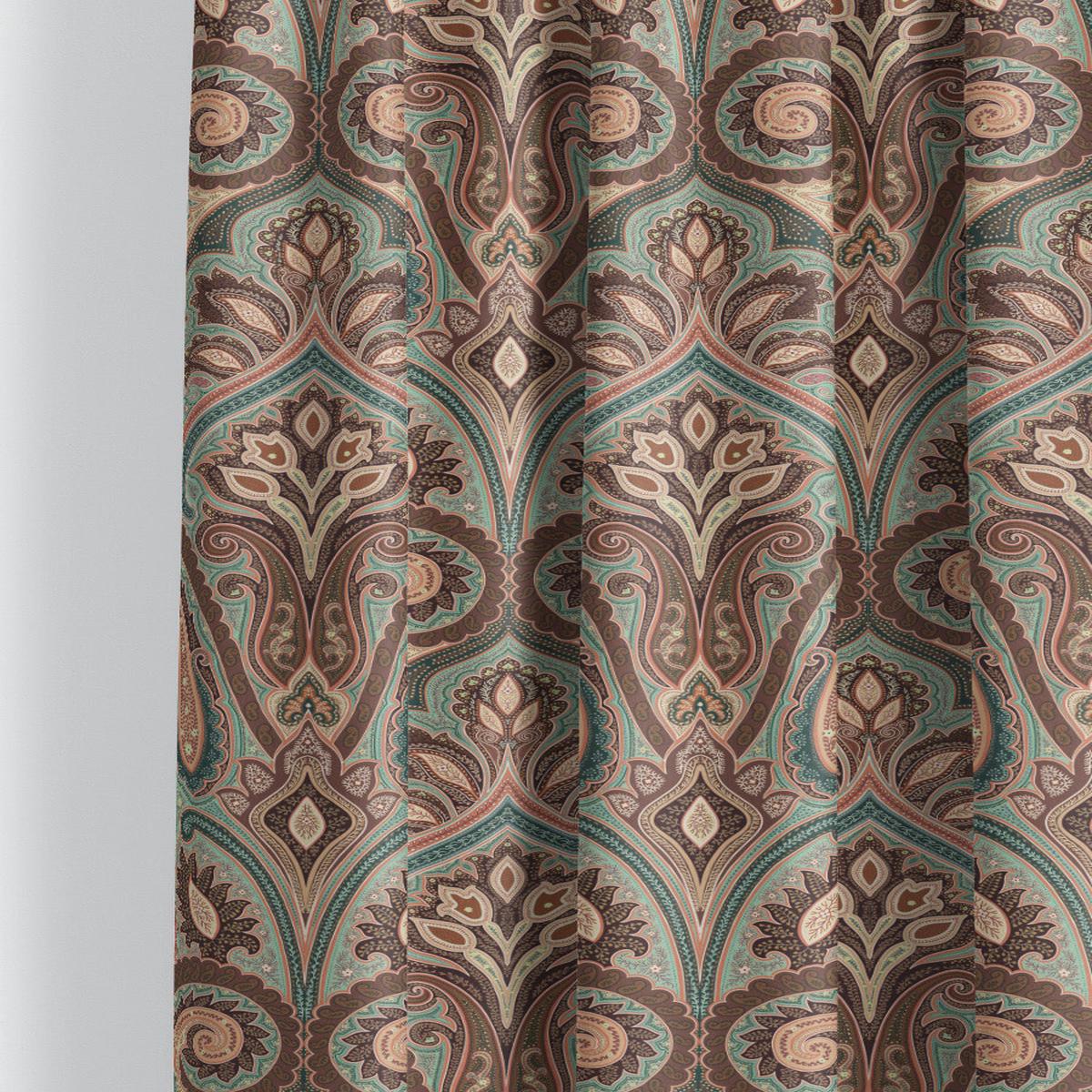 'Rebecca' Fabric by the Yard (Mahogany Brown/ Teal Green/ Salmon Pink)