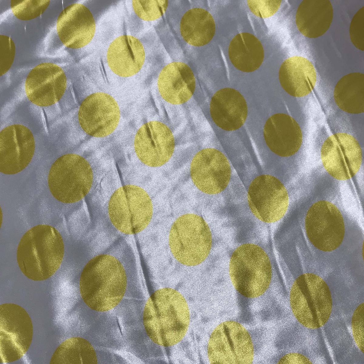 Yellow on White Polka Dots - Faux Silk Charmeuse Satin Fabric - By the Yard (58 inches wide)