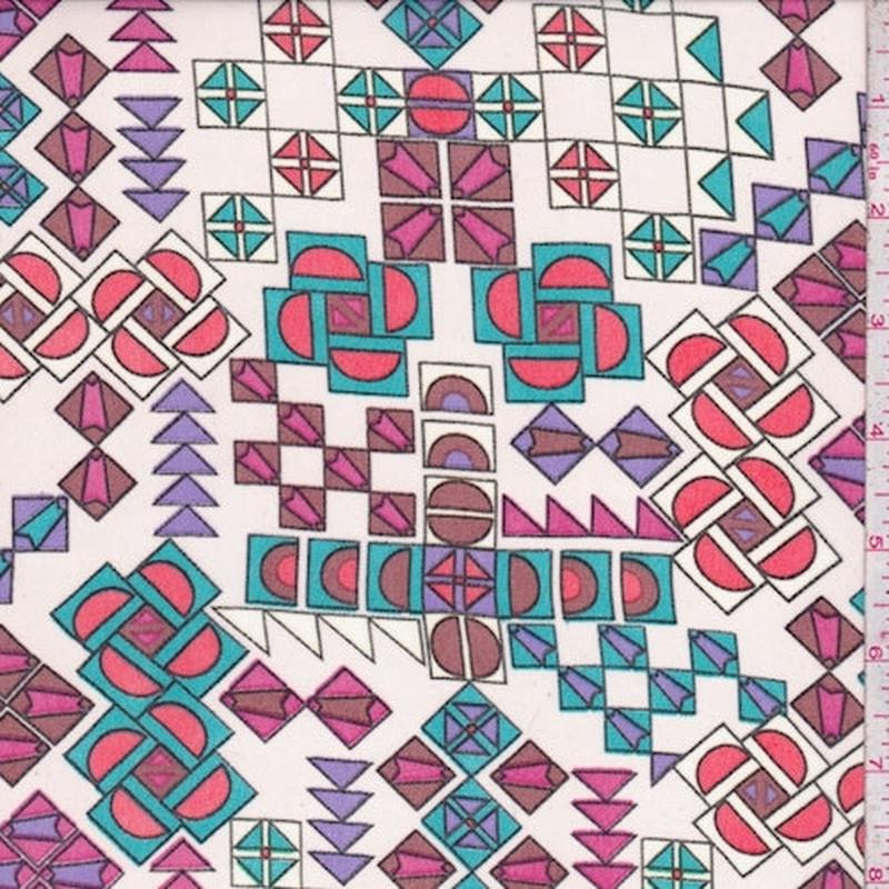 1 1/2 YD PC-Champagne Pink Multi Geo Block Crepe Georgette Fabric