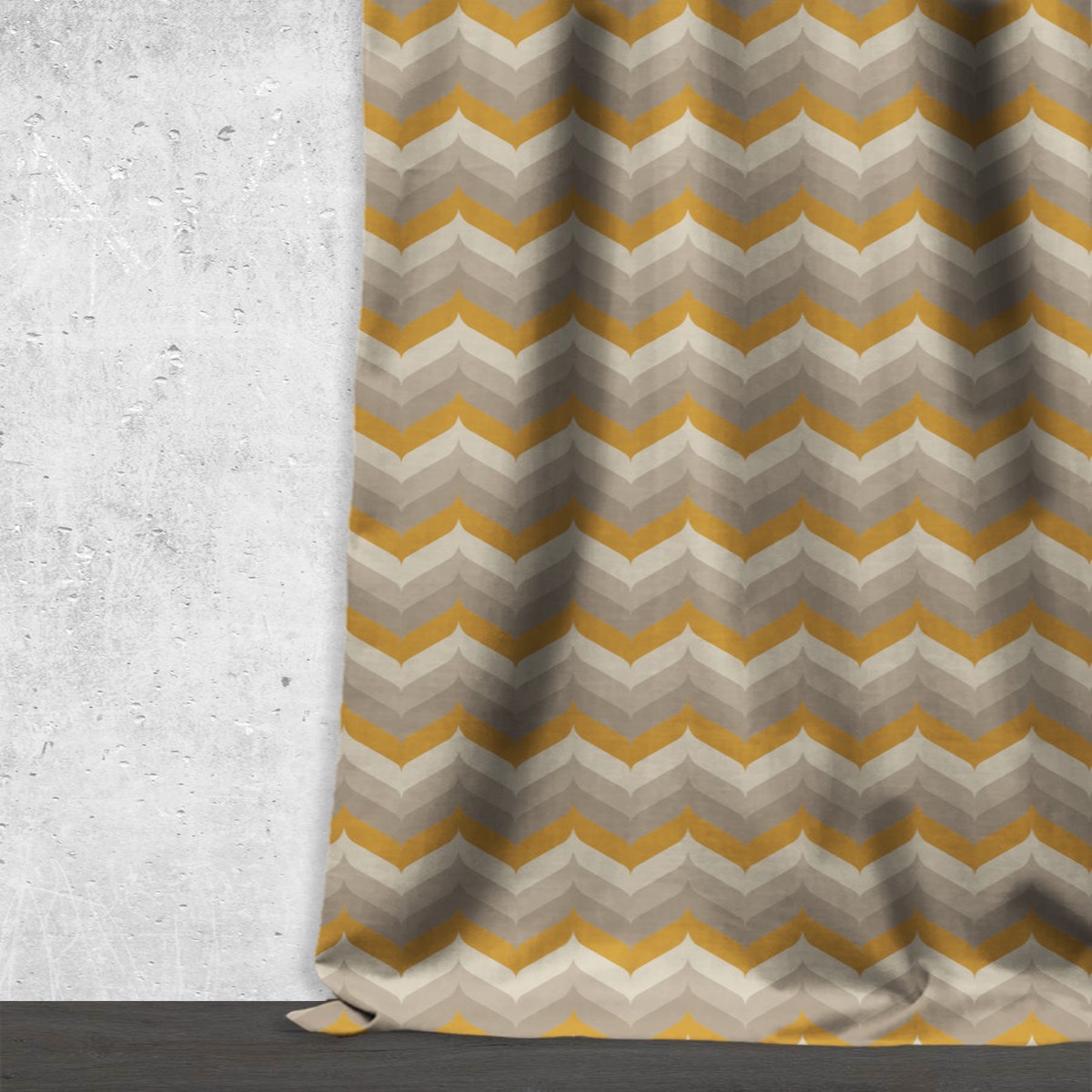 'Leaf Curry' Fabric by the Metre (Honey Yellow/ Grey)