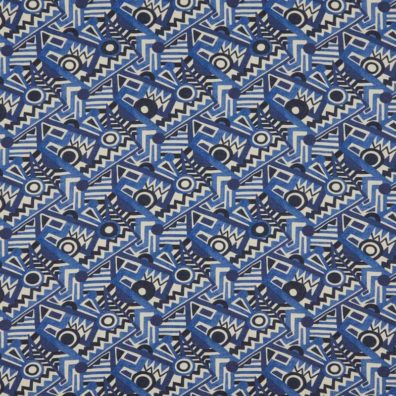 Zig Zag Linen Fabric - Blue