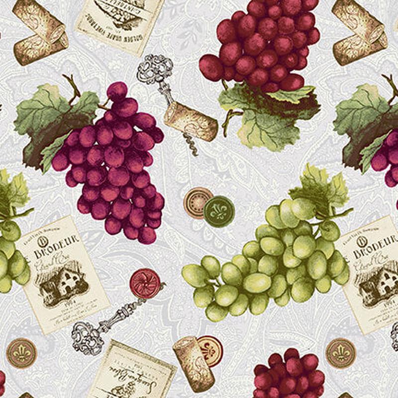 After Five Tossed Grapes Multi Mary Beth Baker Henry Glass Cotton Fabric HG-343-86 1