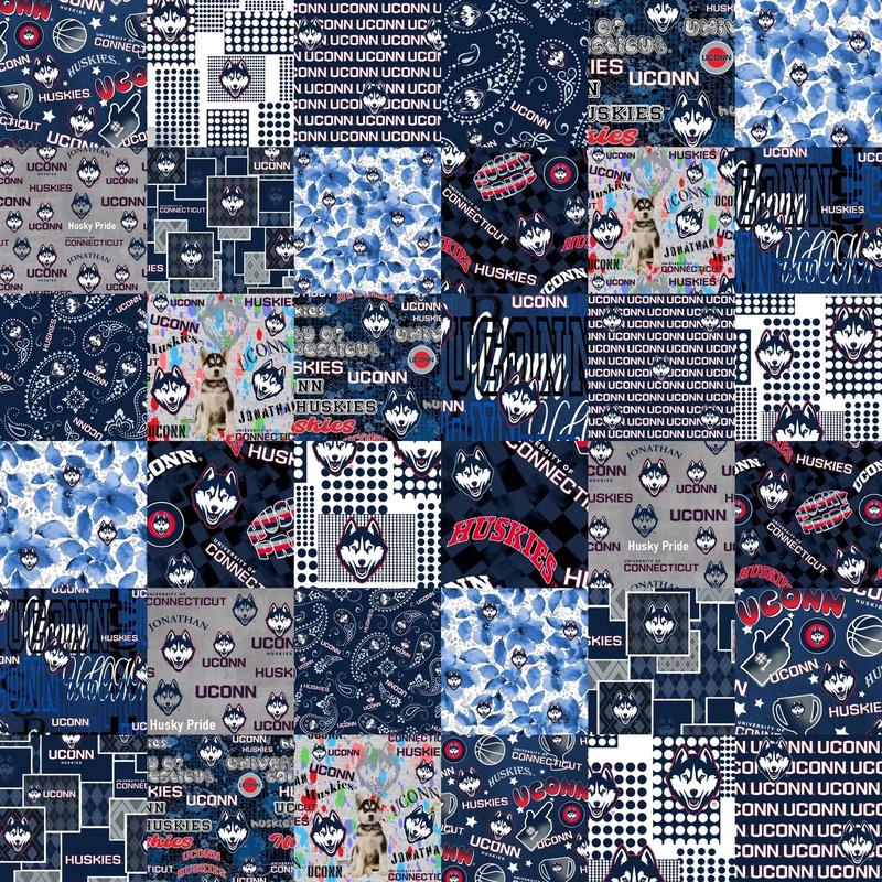 Connecticut Huskies NCAA College Cheater Quilt Allover 60" Sykel Enterprises Cotton Fabric SYK-UCON-1363