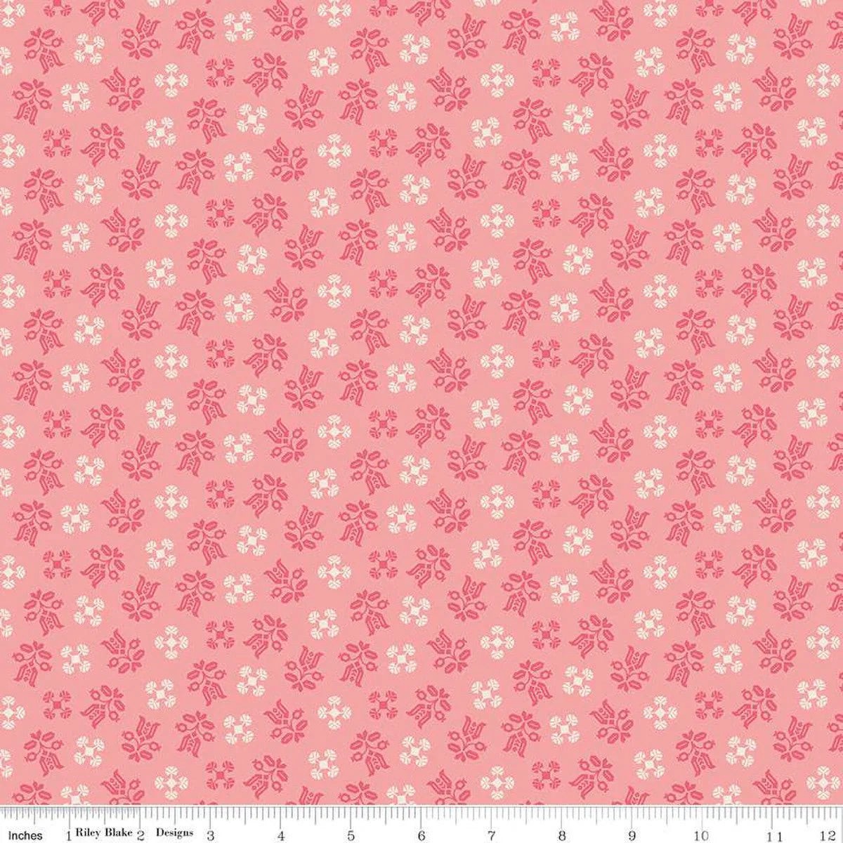 Piece & Plenty Gentle Tossed Tulip Geometric Leaf Tea Rose Pink Lori Holt Riley Blake Designs Cotton Fabric