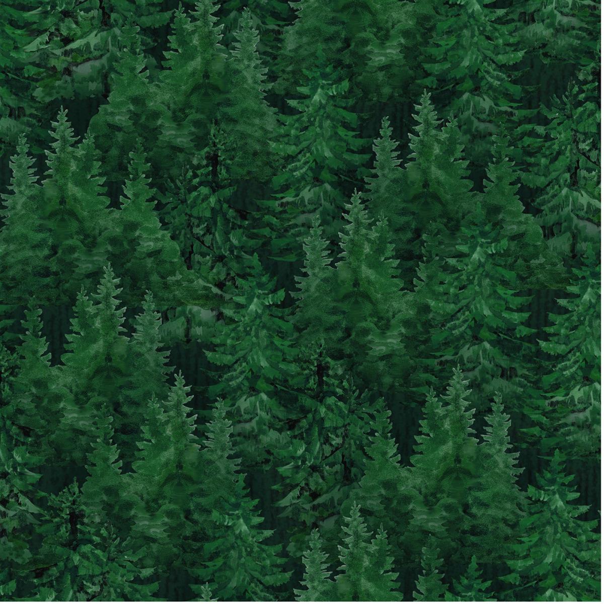 Wilderness Forest Pine Trees Blue Green Oasis Fabrics Cotton Fabric
