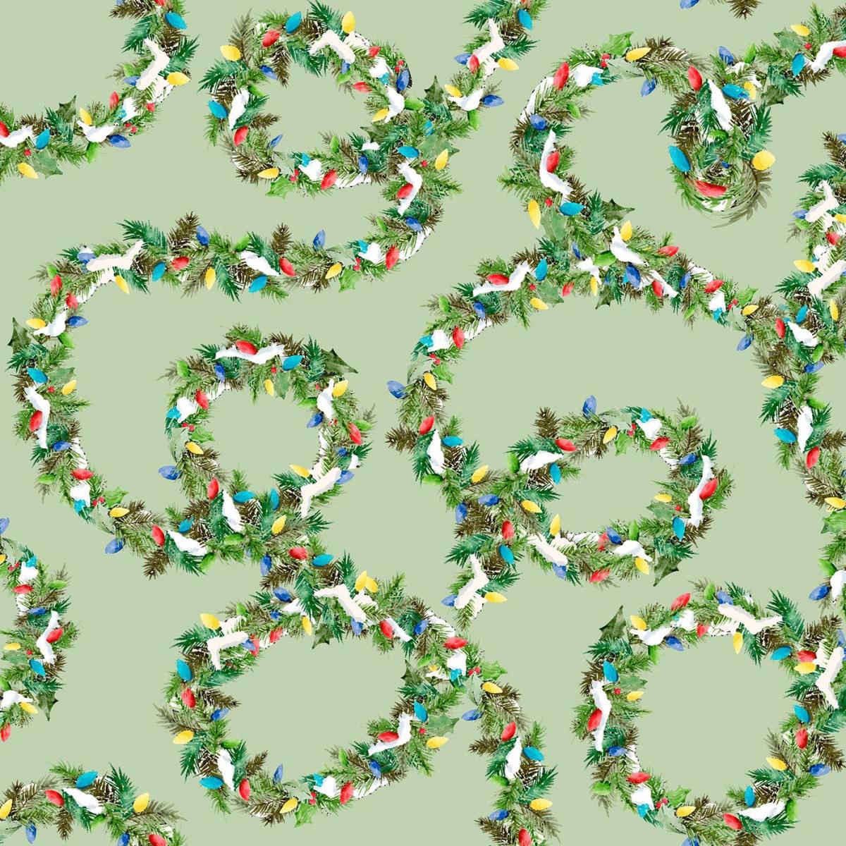 Winter Village Pine Garland Green Deane Beesley 3 Wishes Cotton Fabric 3W-23800-GRN 1
