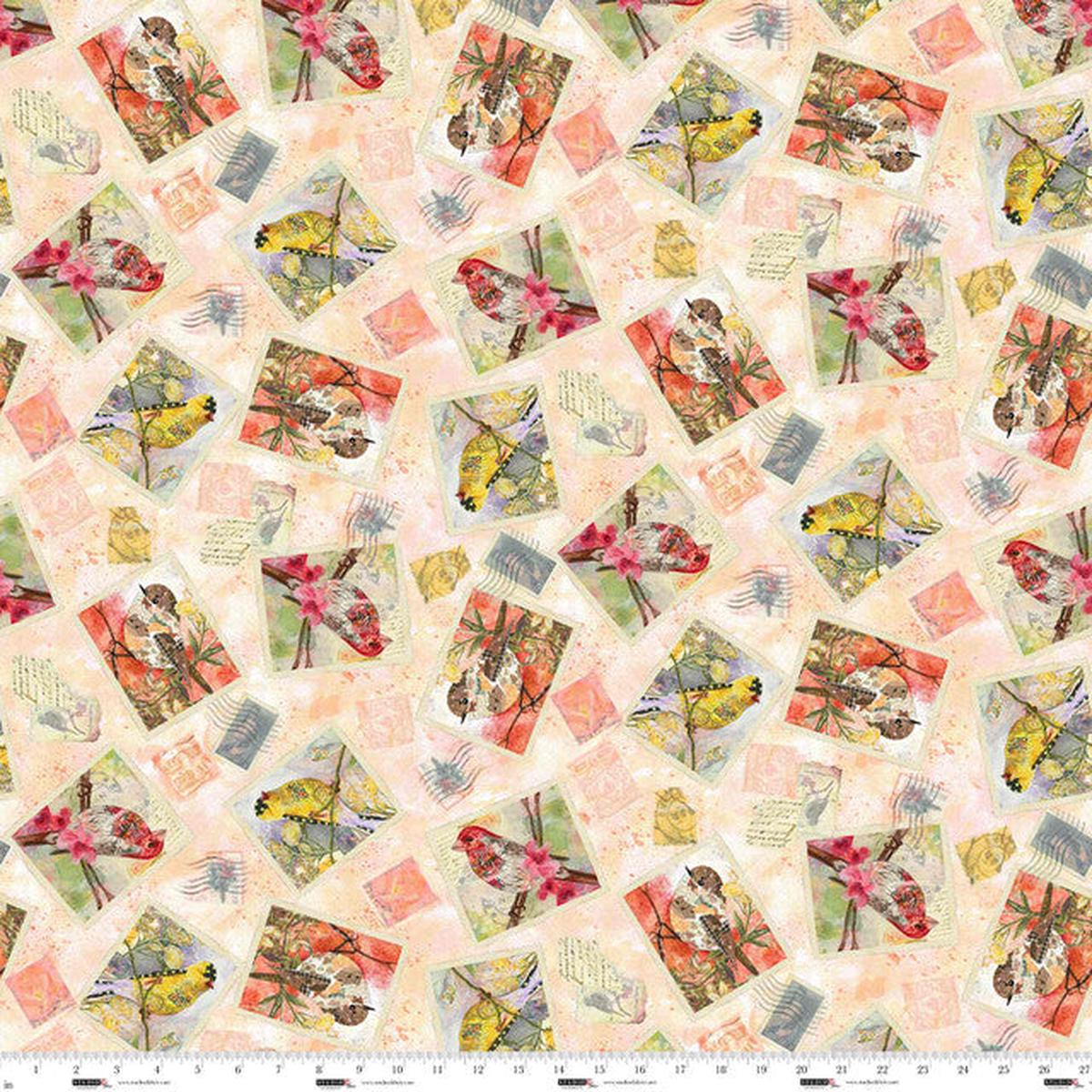 Air Mail Postcard Toss Peach Nancy Smith Studio E Cotton Fabric SE-8498-38