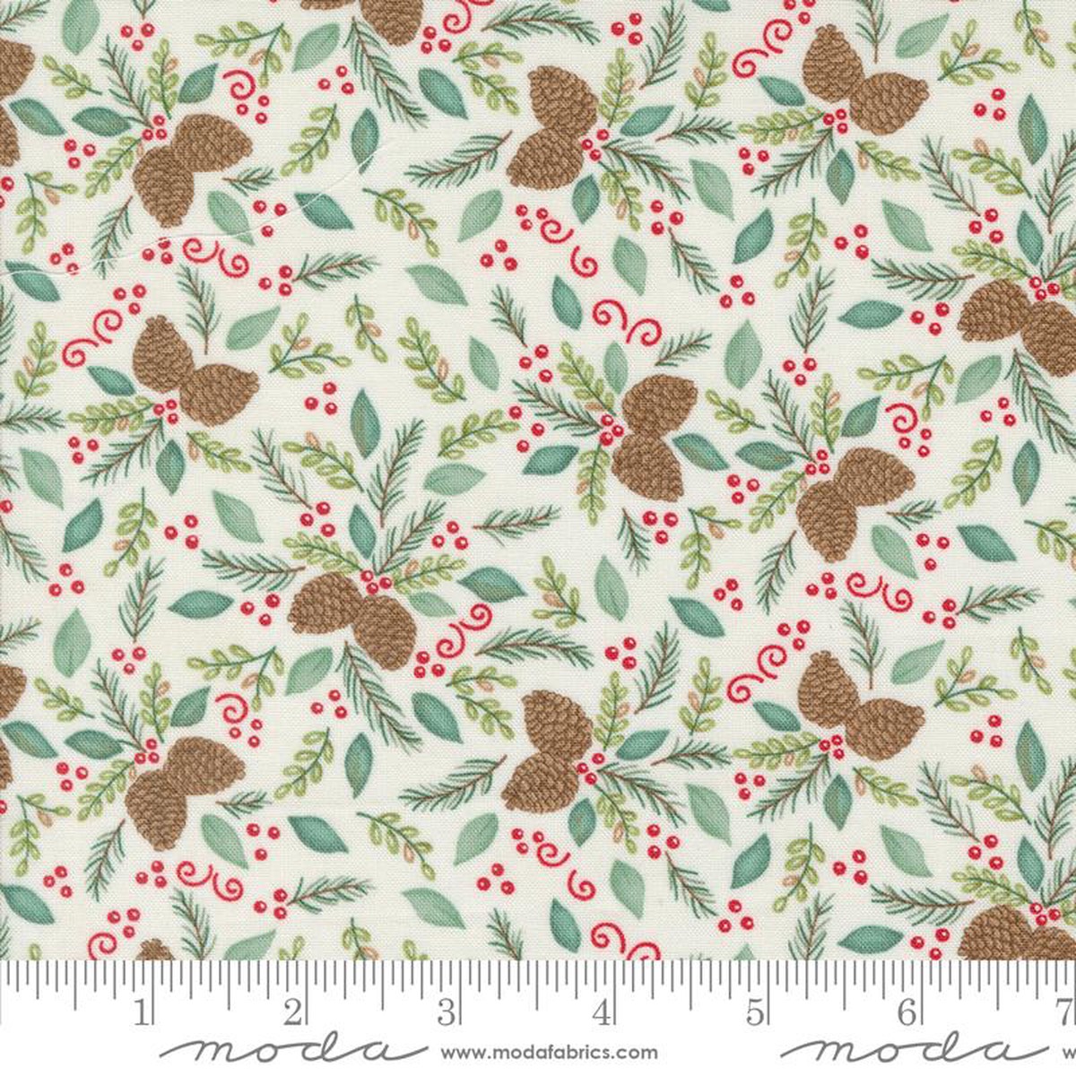 Woodland Winter Pinecones Foliage Snowy White Deb Strain Moda Cotton Fabric