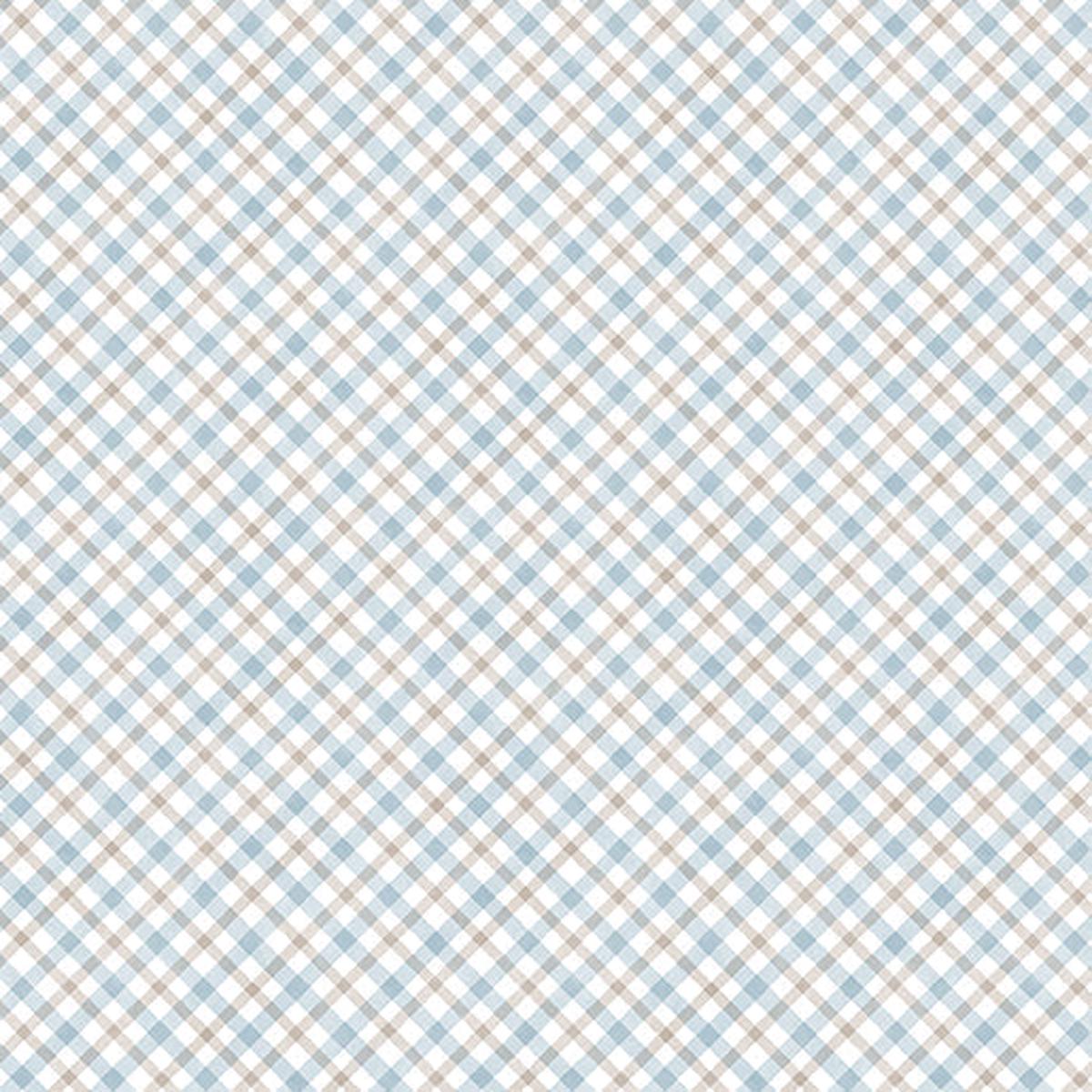 Woodland Wonderland Little Plaid Blue Tan Nicole Decamp Benartex Cotton Fabric BE-14989-52
