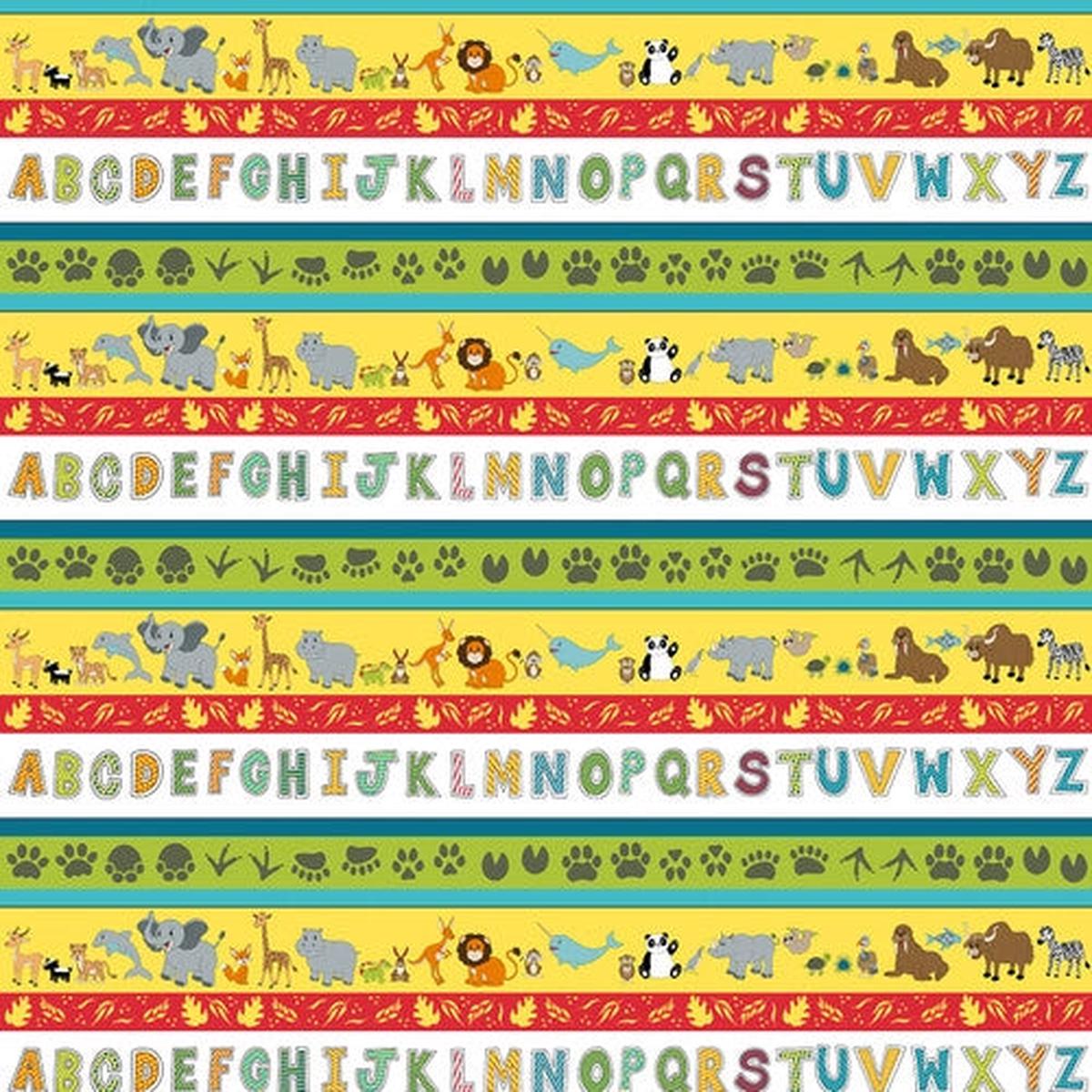 A to Zoo Stripe Yellow Hannah of Pencil & Ink Studio Blank Quilting Cotton Fabric