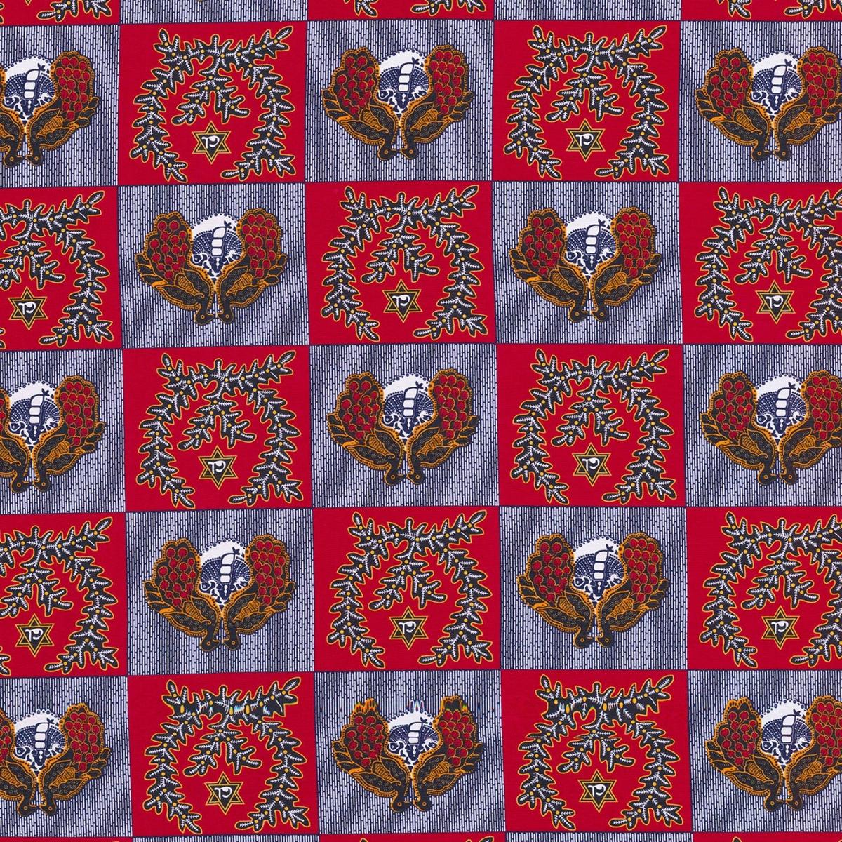 African Print Chaigany Wax Hasana Red Gray Block Print Tribal Springs Creative Cotton Fabric