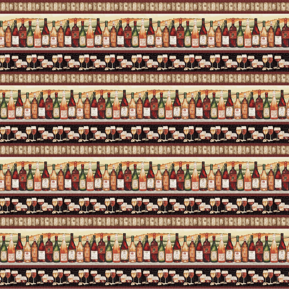 After Five Border Stripe Wines Multi Mary Beth Baker Henry Glass Cotton Fabric HG-347-98