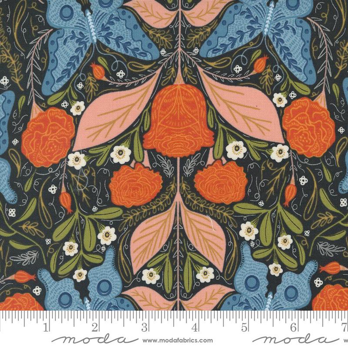 Woodland Wonder Vintage Butterfly Floral Midnight Black Moda Cotton Fabric