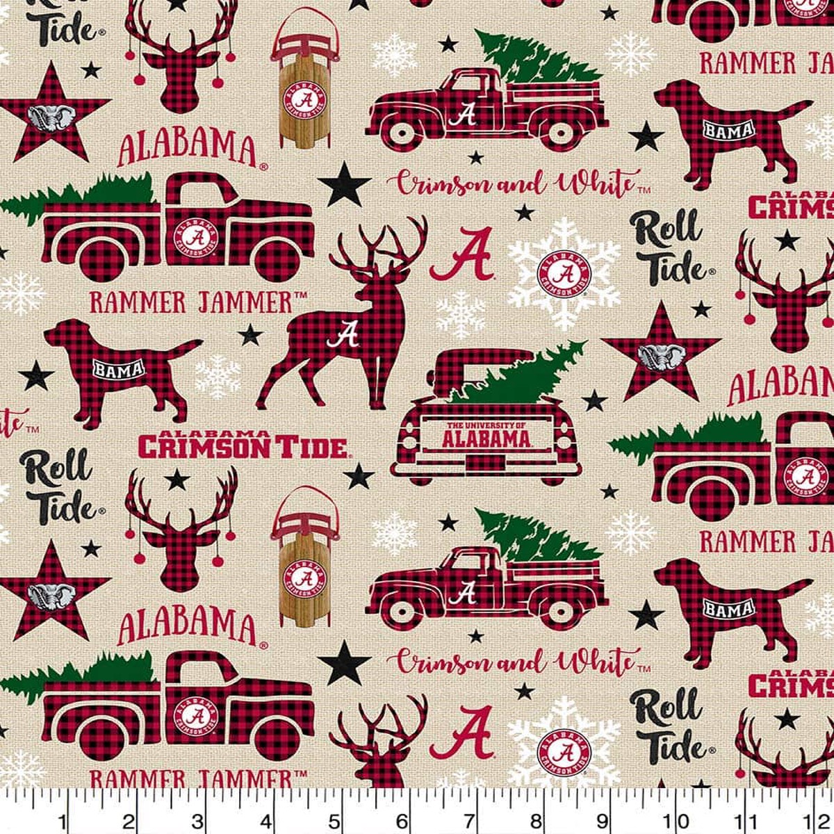 Alabama Crimson Tide Holiday Christmas design Cotton Fabric AL-1213