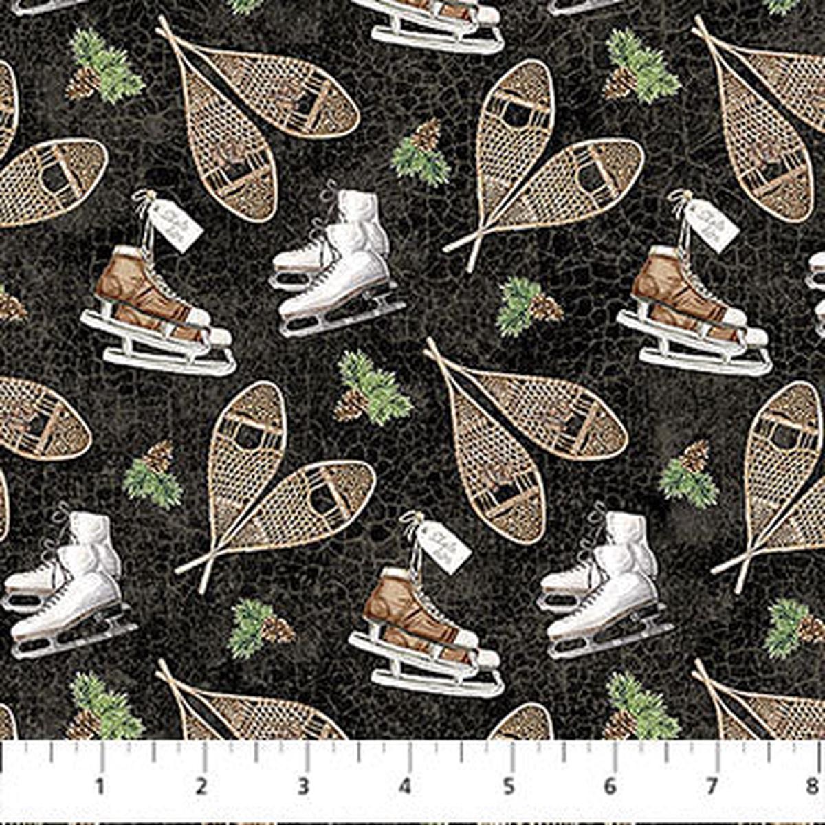 Winter Woodland Snowshoes Black Multi Deborah Edwards Northcott Cotton Fabric NC-28868-99