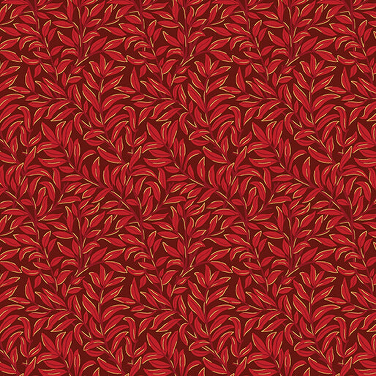 All About Seasons - Winter Breezy Leaves Red Jackie Robinson Benartex Cotton Fabric BE-16856M-10