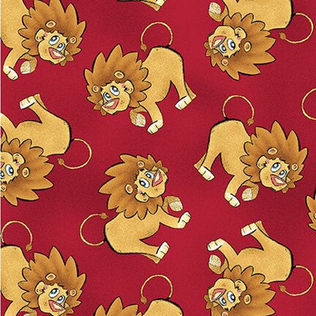 A Jungle Story Tossed Lions Red Eric Sturtevant Studio E Cotton Fabric 1/2