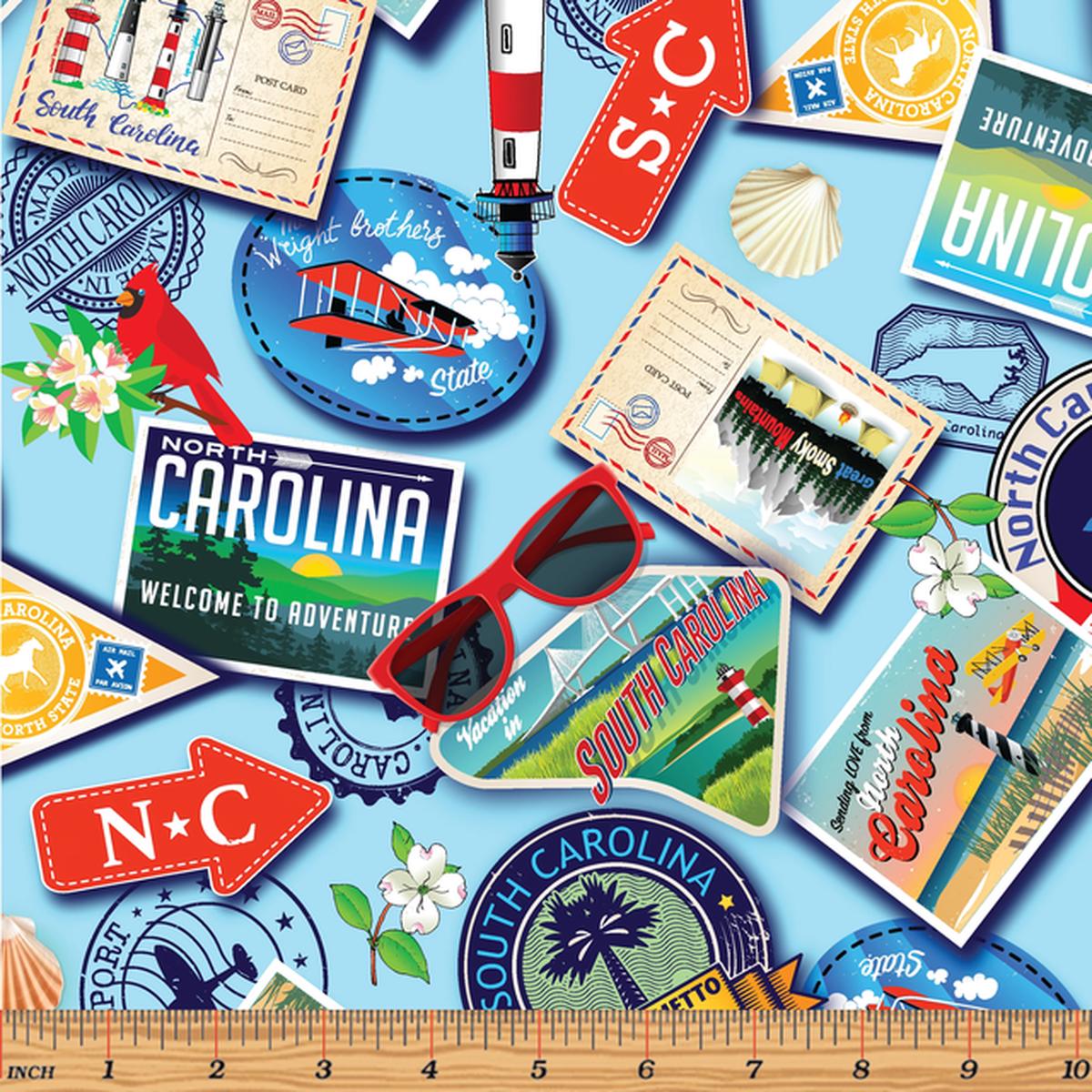 All Carolinas Shop Hop 2022 Greetings Light Blue Benartex Cotton Fabric