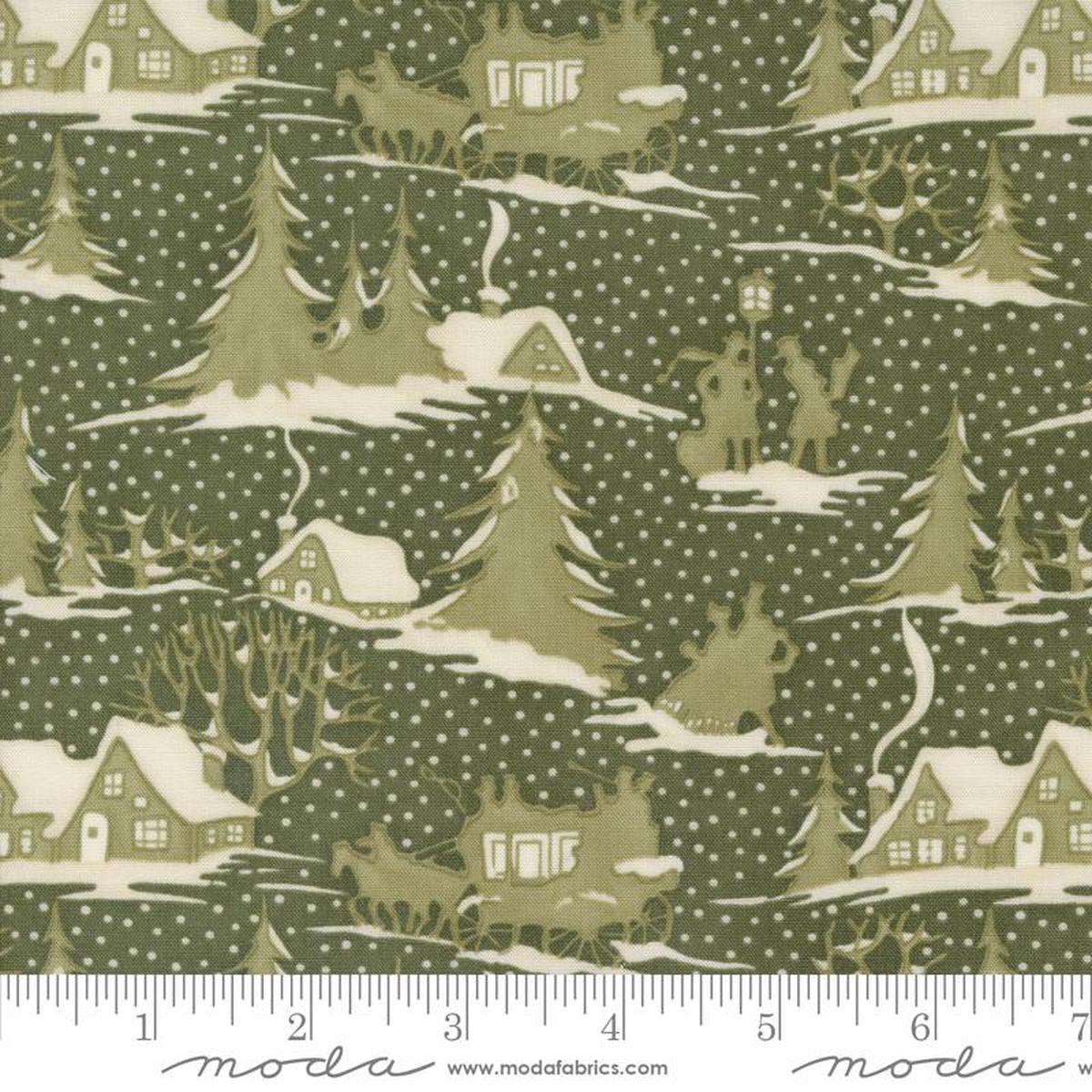 A Christmas Carol Winter Villages Landscape and Nature Carolers Holly Green 3 Sisters Moda 1/2
