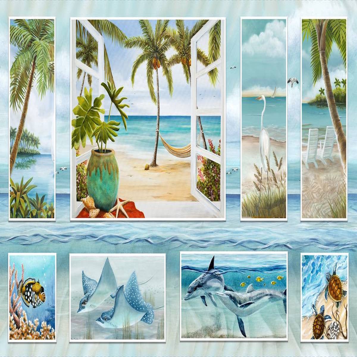 Window to Paradise Block Panel 24" Lisa Sparling Henry Glass Cotton Fabric HG-2335B-11