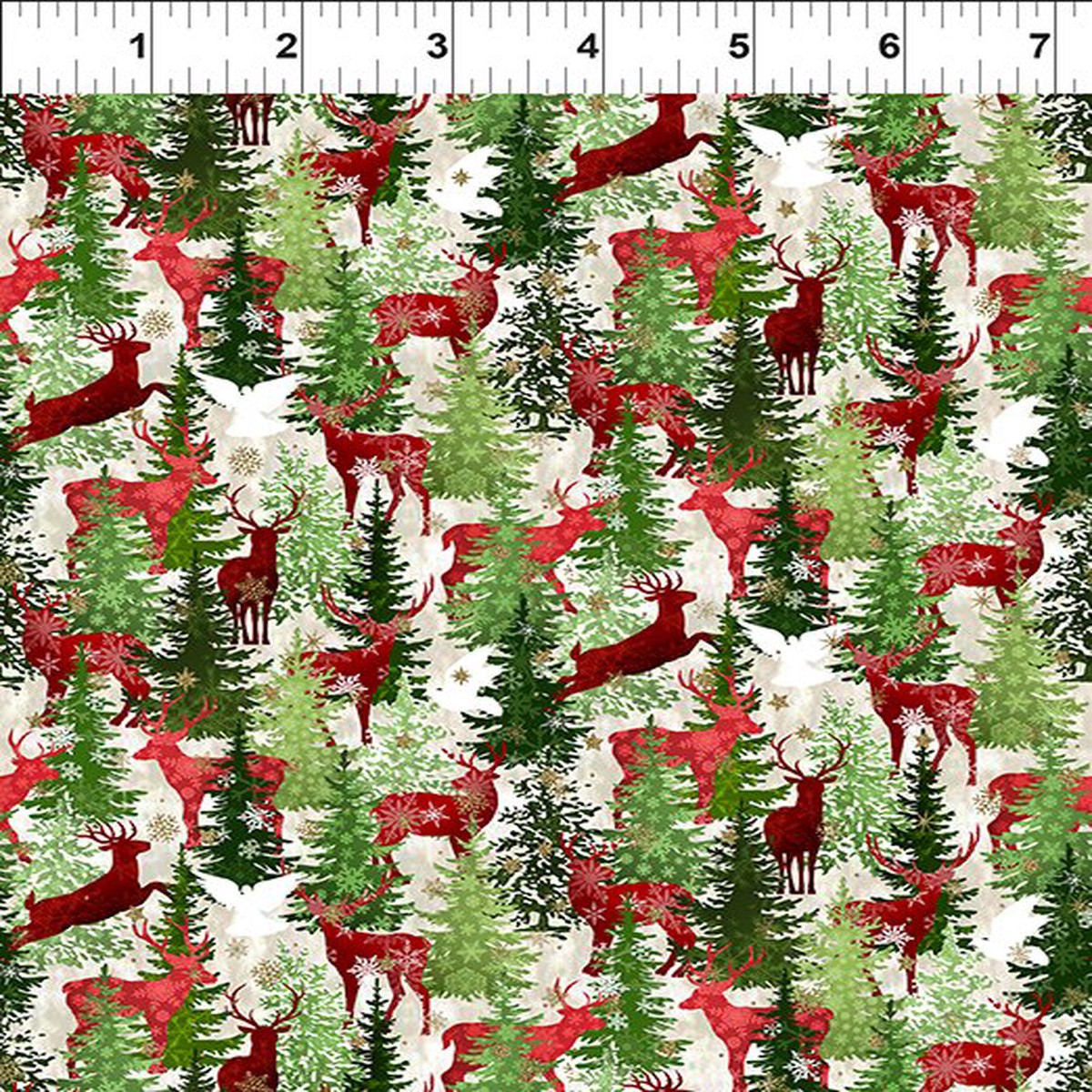 Winter Solstice II Deer Multi Gold Metallic In the Beginning Fabric Cotton Fabric ITB-5WS-1M