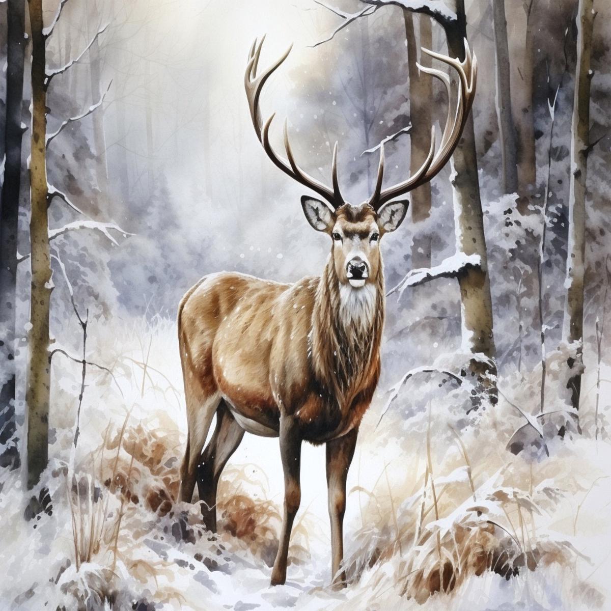 Winter Stag Panel 36" Multi Shawna Stewart David Textiles Cotton Fabric DT-AL-6450-3C-1