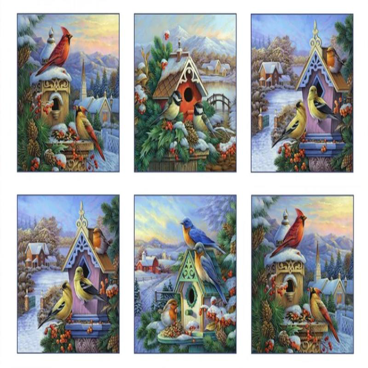 Winter Song Birds Block Panel 248243 White Oleg Gavrilov Elizabeth8217s Studio Cotton Fabric ES-9409-White