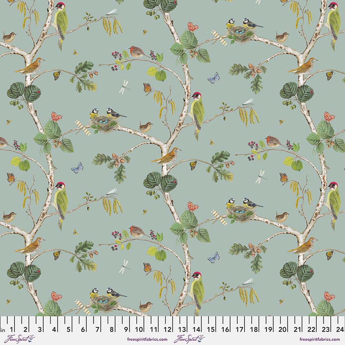 Woodland Blooms Woodland Chorus Sky Sanderson Free Spirit Cotton Fabric