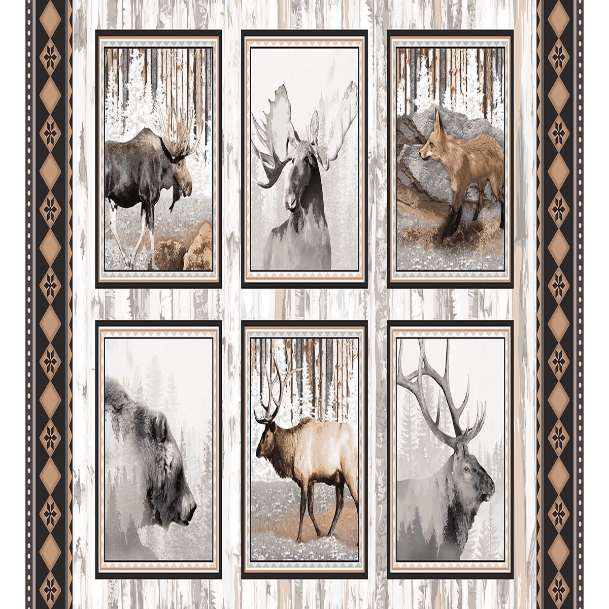 Woodland Whispers Cabin Scene Panel 24" Multi Jan Shade Beach Henry Glass Cotton Fabric 1