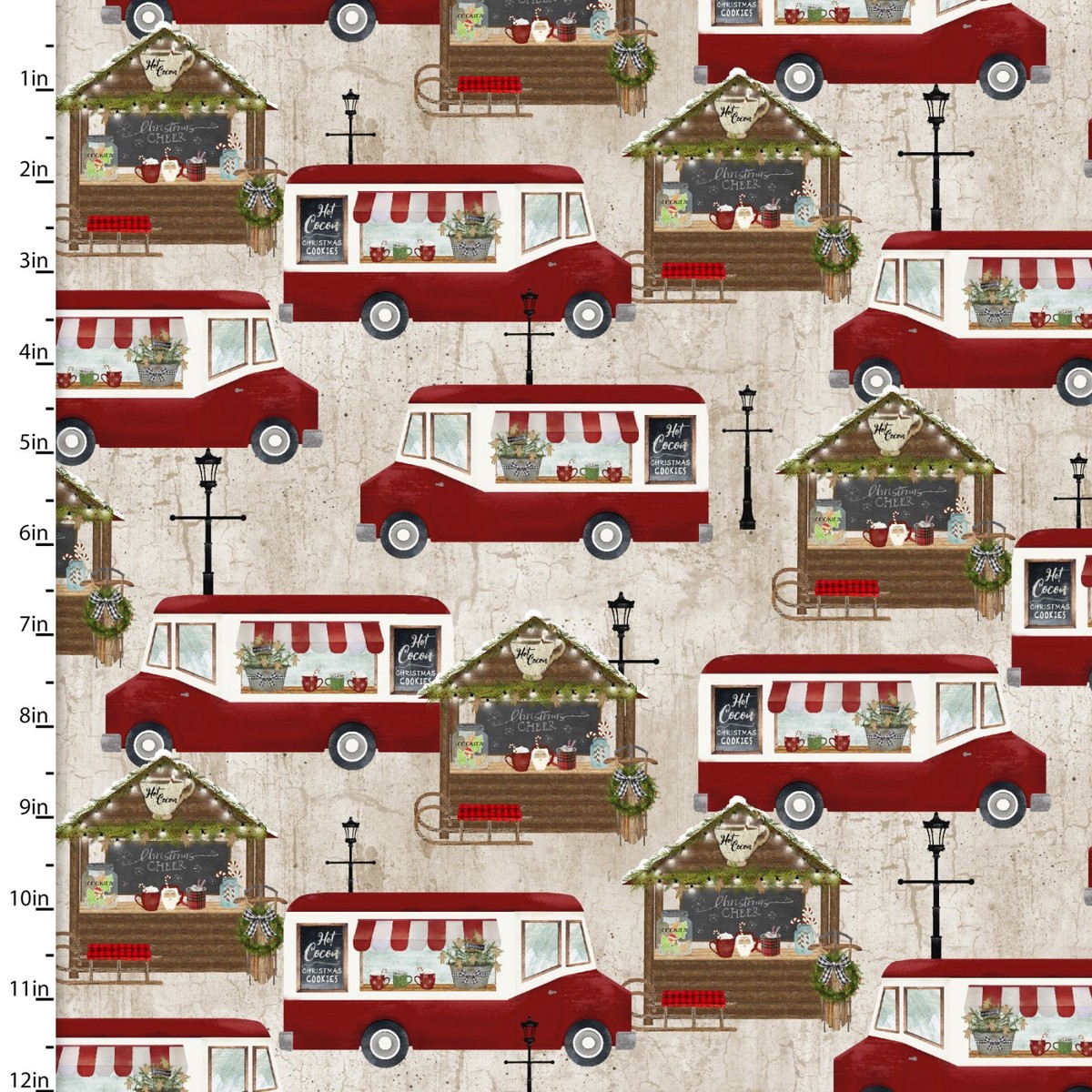 A Christmas to Remember Cocoa Truck Beige Beth Albert 3 Wishes Cotton Fabric 1
