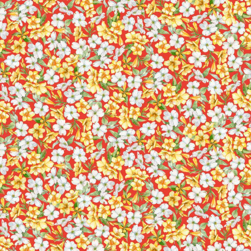 All Carolina Shop Hop 2024 Flowers Tomato Red Quilting Treasures Cotton Fabric 1