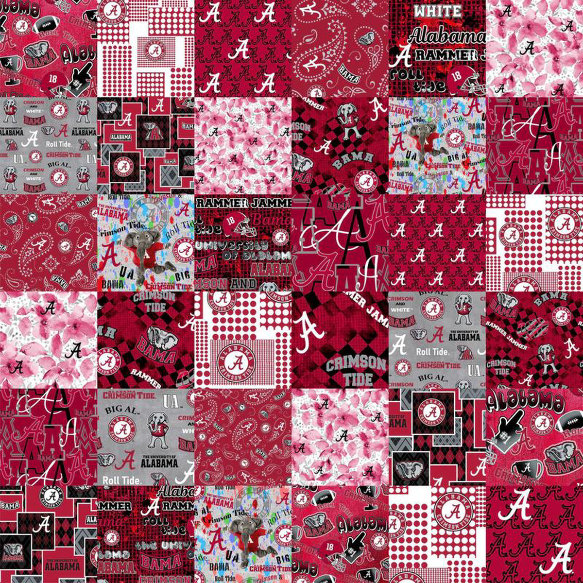 Alabama Crimson Tide NCAA College Cheater Quilt Allover 608221 Sykel Cotton Fabric SYK-AL-1363