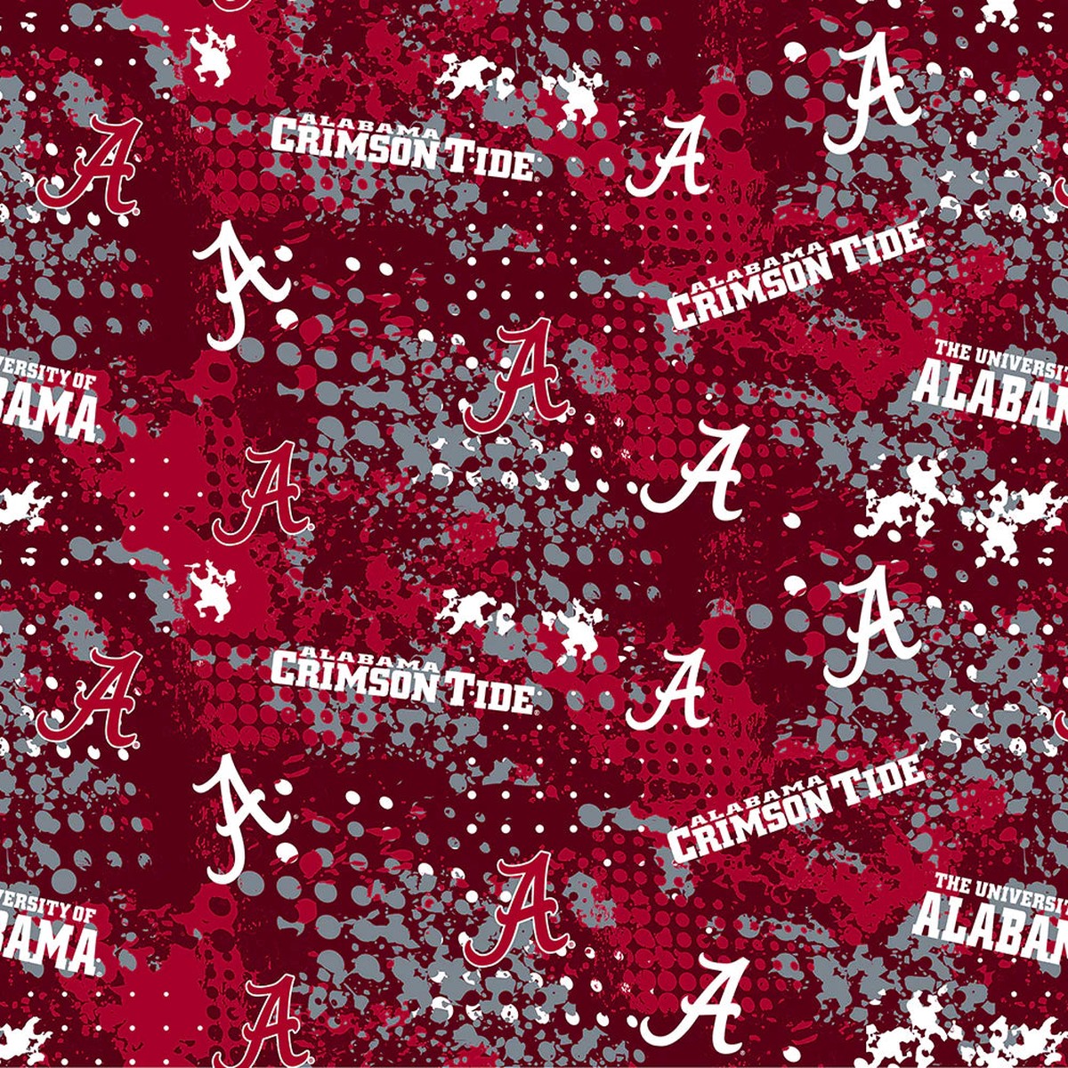 Alabama Crimson Tide NCAA College Splatter Red Sykel Cotton Fabric AL-835