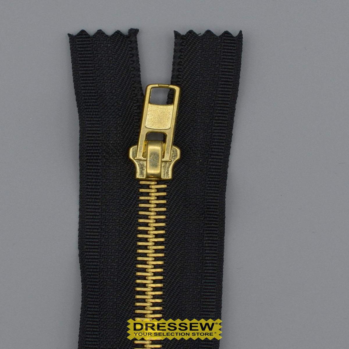 #5 Medium Brass Closed End Zipper 20cm Black