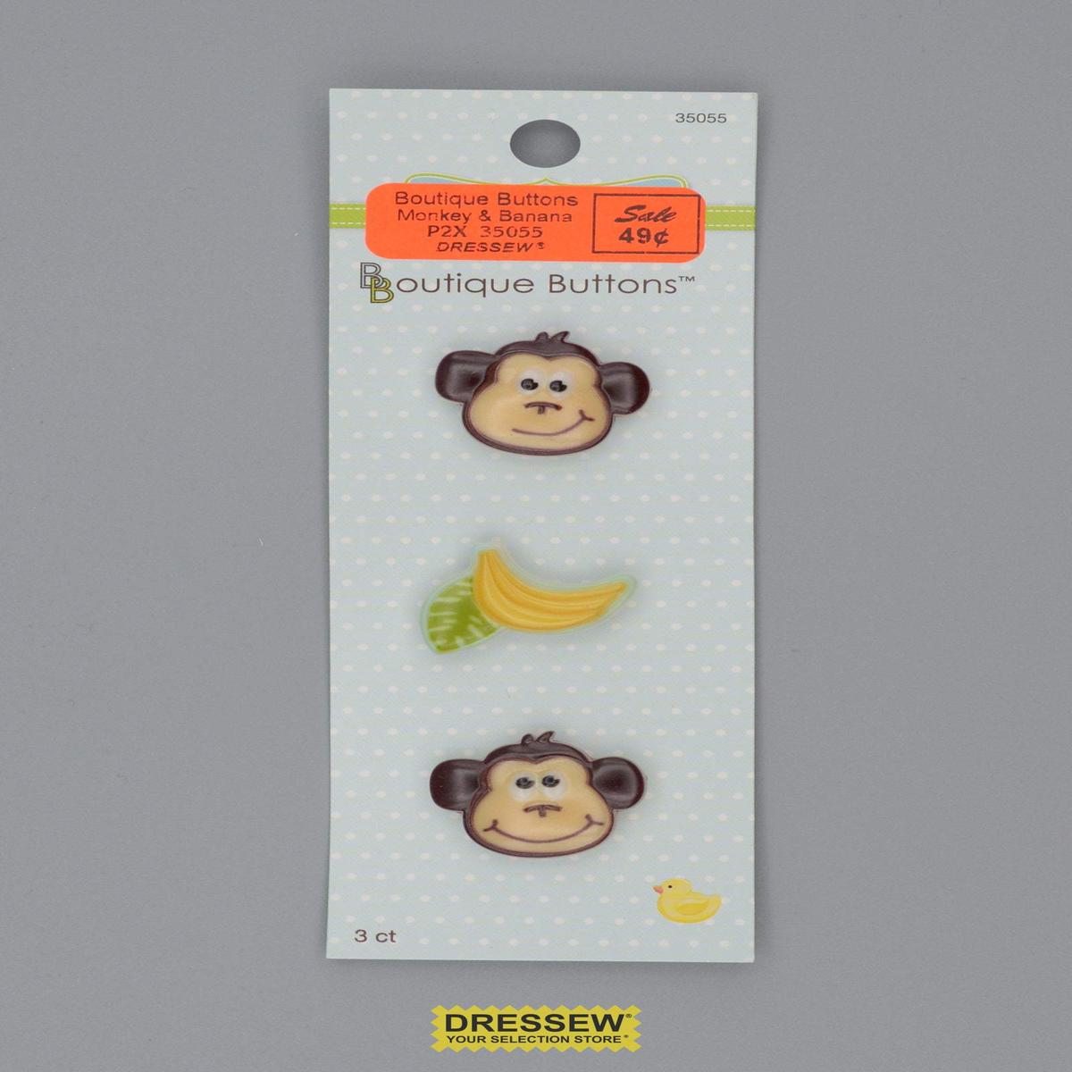 Babyville Boutique Buttons 25mm Monkey & Banana