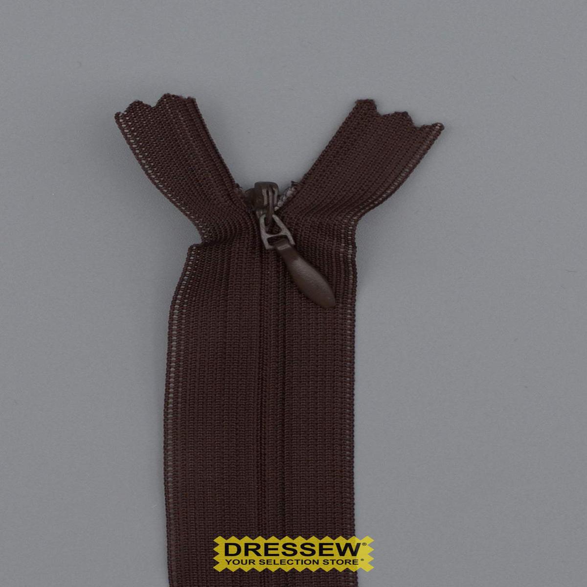 Invisible Closed End Zipper 35cm Brown