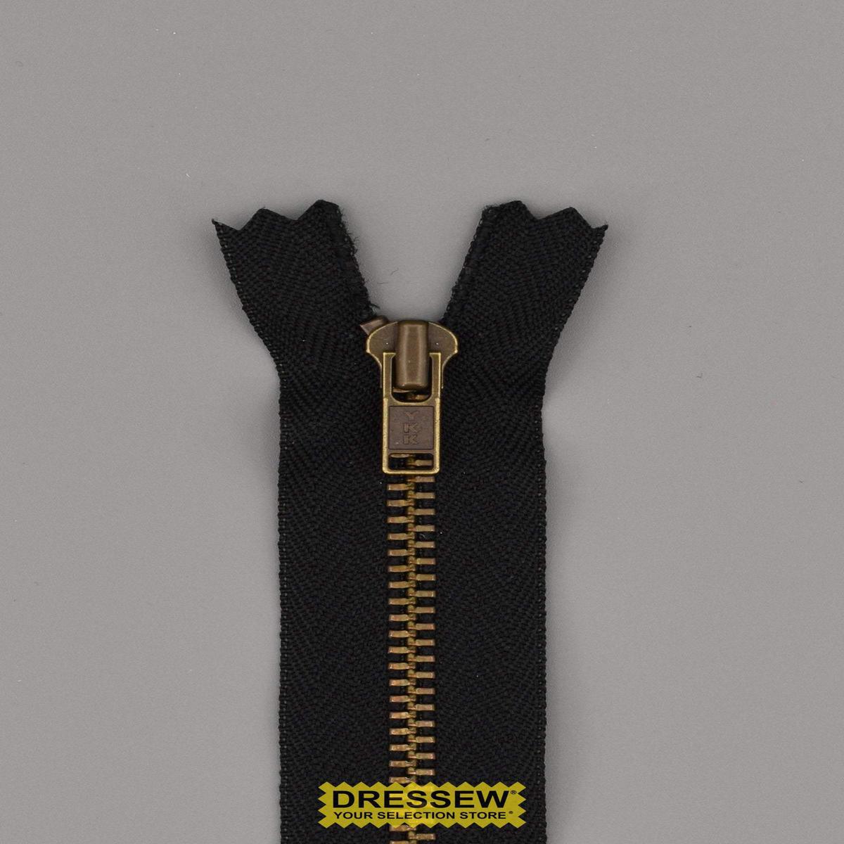 YKK #4.5 Antique Brass Closed End Zipper 15cm Black